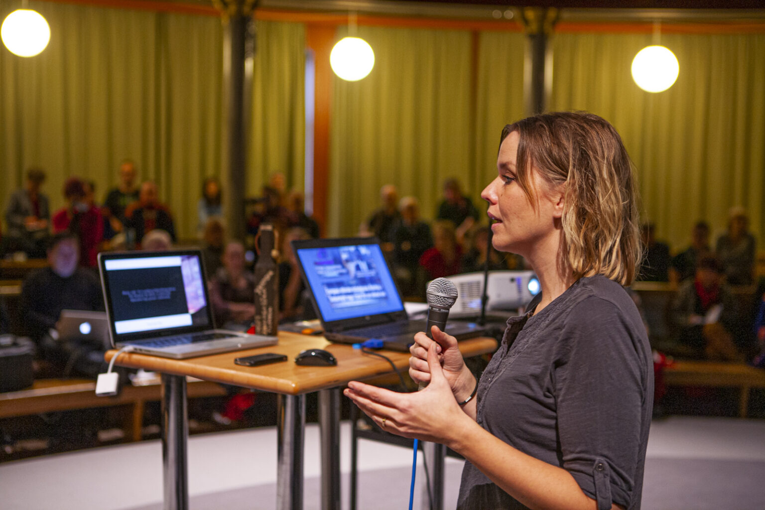 Regeringskansliet - en odemokratiskt koloss. Marie Persson föreläser på ett gruvkritisk seminarium på Södra Latin i Stockholm den 17 november 2012. Foto: Tor Tuorda.