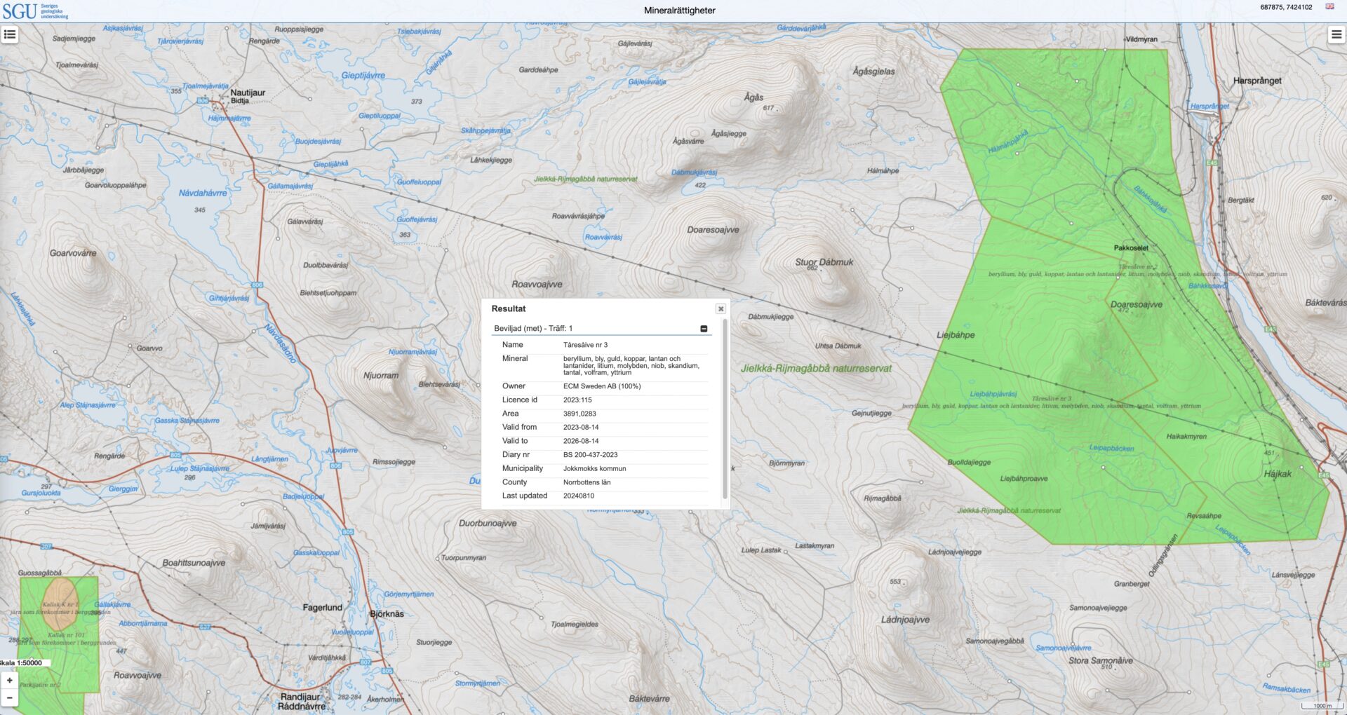 Mineralundersökning i Jielkká-Rijmagåbbå naturreservat